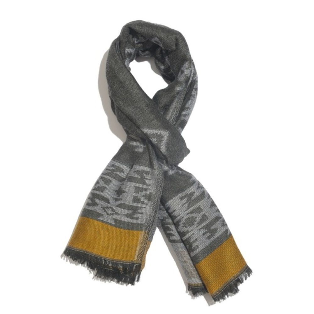 Scarf Aztec Pattern Graphite and Mustard Large